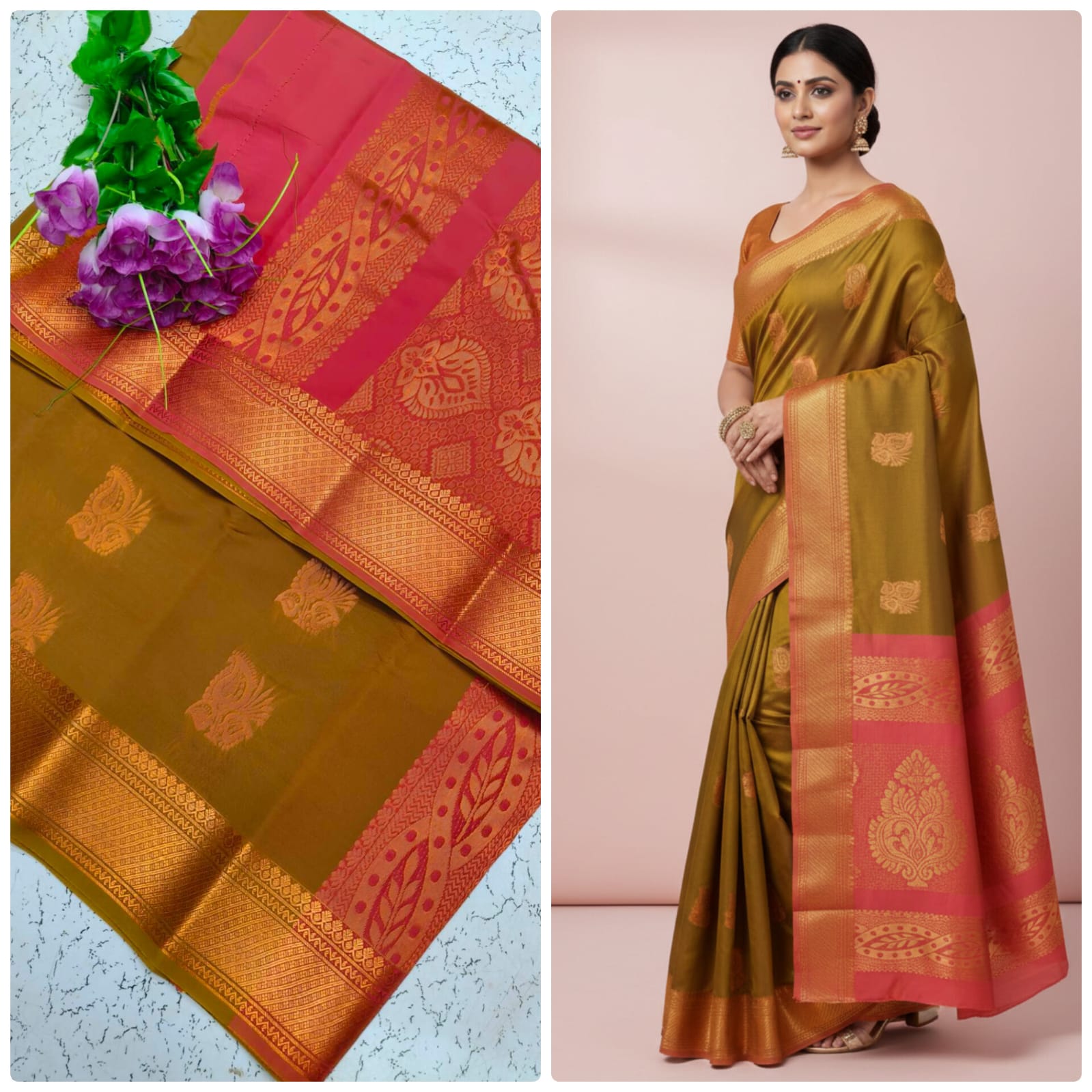 Kotta Cotton Silk Saree Brown